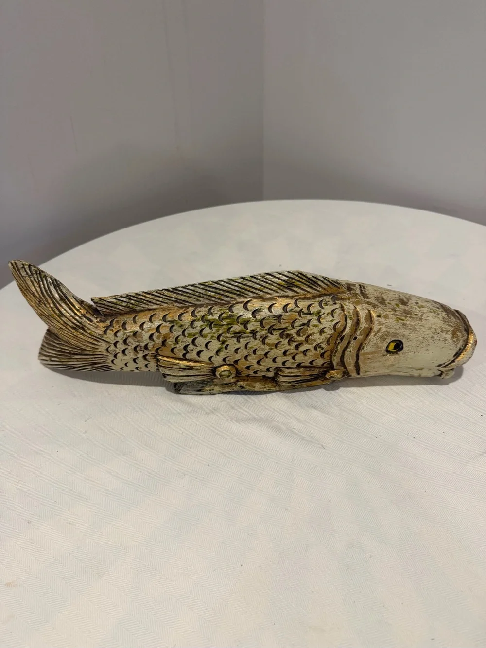 Hand-carved solid wood 18” decorative fish sculpture